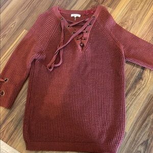 Miracle Red Crew Neck Sweater with Ribbed Knit